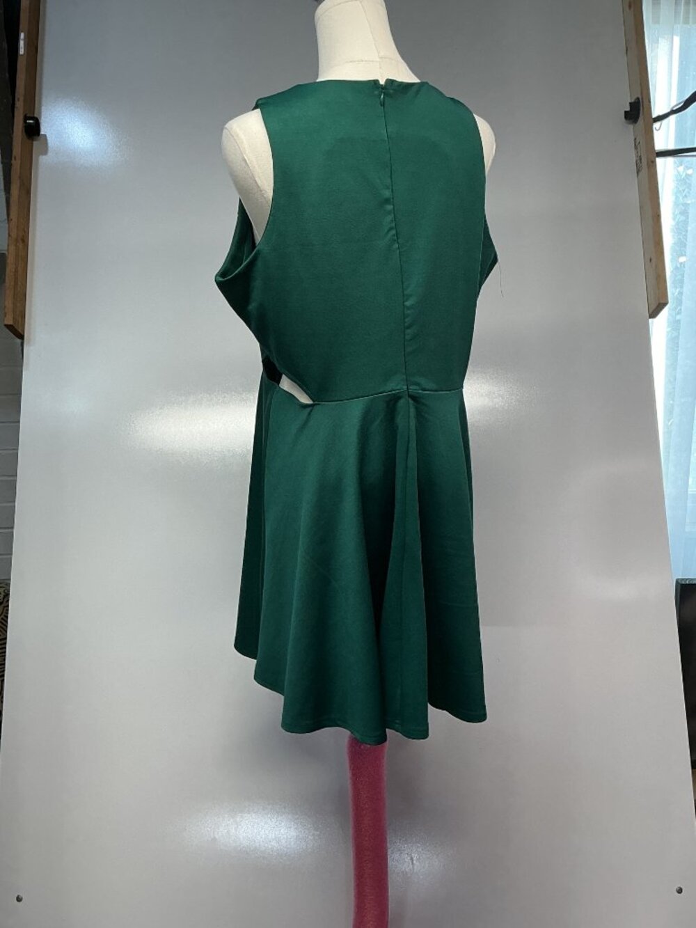Belongsci XL Green Cutout Skater Mini Dress Fit Flare Fall Dress Cocktail - Picture 5 of 14